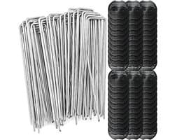 Anti-Roest Grondankers met Bufferschijven voor Onkruidvlies - 150 x 40 mm - Verzinkte U-Haringen - Voor Terras en Tuin