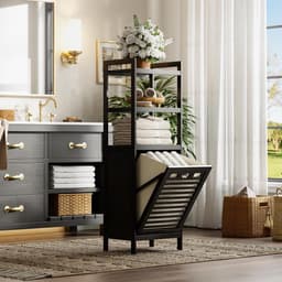 CINK & Co Badkamerkast met Wasmand 40 L - 3 Planken - Uitneembare Waszak - Zwart - 40 x 30 x 119 cm — thumbnail 5