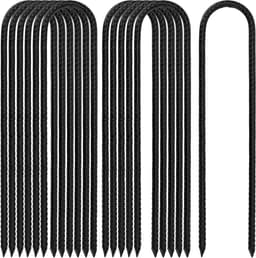 12 Stuks 30 cm Zwarte Grondankers, U-vormige Gegalvaniseerde Tentpinnen, Tuinankers voor Tent, Trampoline en Campinggebruik — thumbnail 1