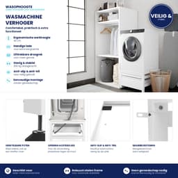 Wasophoogte® Wasmachine verhoger met lade en droogrek - Wasmachine opbouwmeubel - Wasmachine sokkel - 42cm hoog - Wit - Universeel - 65*60,5 (LxB) - Inclusief wandbeugels — thumbnail 2