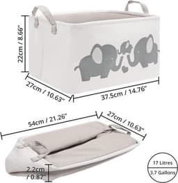 - Inklapbare Was & Opslag Mand - Stoffen Mand - Vouwbare Mand voor Kleding - Baby Speelgoed Organizer - Handvatten - 17 Liter - 22 x 27 x 37,5 cm - Geschikt voor - Babykamer - Grijs — thumbnail 3
