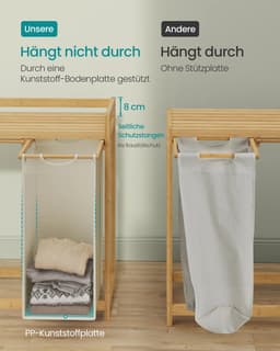 ITRONIQ Wasmand 4 Vakken 200 Liter - Wasmand Met Uittrekbare Waszakken - Bamboe Wasmand Met Plank - Was Sorteerder - Beige — thumbnail 4