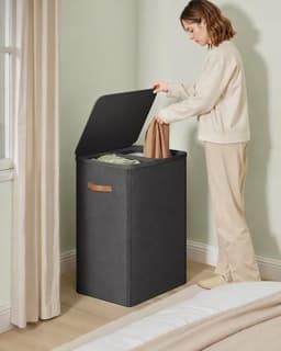 Conway Living® XXL Wasmand met Deksel en 2 Vakken - 170 Liter Sorteerwasmand met Labels - Uitneembare Waszakken - Inklapbaar - 56x40x75 cm - Zwart — thumbnail 3