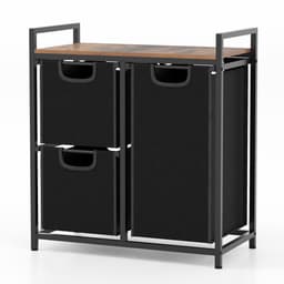 SureDeal® - Wasmand met 3 Vak - 75 L - Metalen Frame - 3 Afneembare Waszakken - 65 -5x33x72 cm - Zwart/Rustiek Bruin — thumbnail 3
