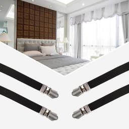 Elastische Bedmatras Lakenbanden - Dubbele Kop Clips - Grijperhouder Bevestigingsmiddelen - Jarretel - Houd de Lakens de Hele Nacht op Hun Plaats - Zwart - Geschikt voor 4 Stuks - Kriskras Patroon - Elastisch - Matras Clips. — thumbnail 3