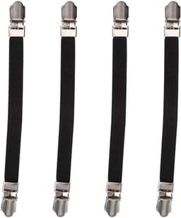 Elastische Bedmatras Lakenbanden - Dubbele Kop Clips - Grijperhouder Bevestigingsmiddelen - Jarretel - Houd de Lakens de Hele Nacht op Hun Plaats - Zwart - Geschikt voor 4 Stuks - Kriskras Patroon - Elastisch - Matras Clips. — thumbnail 1