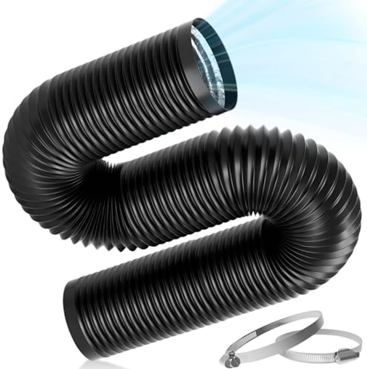 Afvoerslang - Flexibele slang - Ventilatie en afvoer - Dubbele aluminium laag - 150 mm diameter - Zwart — afbeelding 1