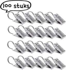 100 stuks - Metalen gordijnclips - Gordijnhaken - Gordijnaccessoires - Metalen douchegordijnhaken - Zilver — thumbnail 1