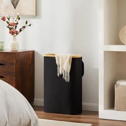 Vouwbare wasmand met deksel van bamboe, 48 liter, smal ontwerp, ideaal voor wasverzameling en ruimtebesparing — thumbnail 3