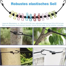 waslijn, 2 stuks, elastische reiswaslijn met 24 wasknijpers, outdoor — thumbnail 4