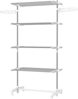 MEUNIQ Droogtoren 142 x 55 x 172 cm met 4 niveaus, inklapbaar, met 6 wielen en rem, verstelbare zijvleugels, wit, voor binnen en buiten — thumbnail 5
