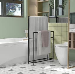 MEUNIQ Vrijstaande handdoekhouder met 2 handdoekstangen, metalen handdoekrek voor badkamer, 66 x 20 x 110 cm, zwart, met anti-slip voeten — thumbnail 1