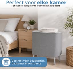 LifeLux Dubbele wasmand op poten - Wasmand met Deksel 60L – 2 Vakken uitneembaar Waszakken – Verhoogde Wasmand – Grijs — thumbnail 3