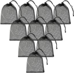 Dailygoods - TIESOME 10 stuks kleine nylon mesh trekkoordtas, zwarte mesh trekkoordtas reiszakken mesh opbergzak mesh trekkoord waszak voor wassen strandspecelgoed schelpen verzamelen golf 20 x 15 cm — thumbnail 1