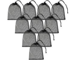 Dailygoods - TIESOME 10 stuks kleine nylon mesh trekkoordtas, zwarte mesh trekkoordtas reiszakken mesh opbergzak mesh trekkoord waszak voor wassen strandspecelgoed schelpen verzamelen golf 20 x 15 cm