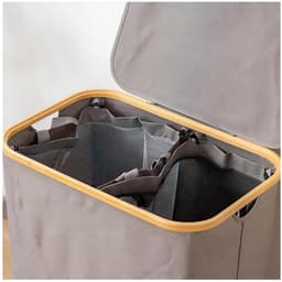 Dailygoods - Wasmand met Deksel, Wasmand 2 Vakken met 2 Uitneembare Waszakken, Opvouwbare Wasbox, Waterdichte Oxford Stof, Grote Inhoud, Wasmand voor Badkamer, Slaapkamer en Wasruimte (Gray, M) — thumbnail 5