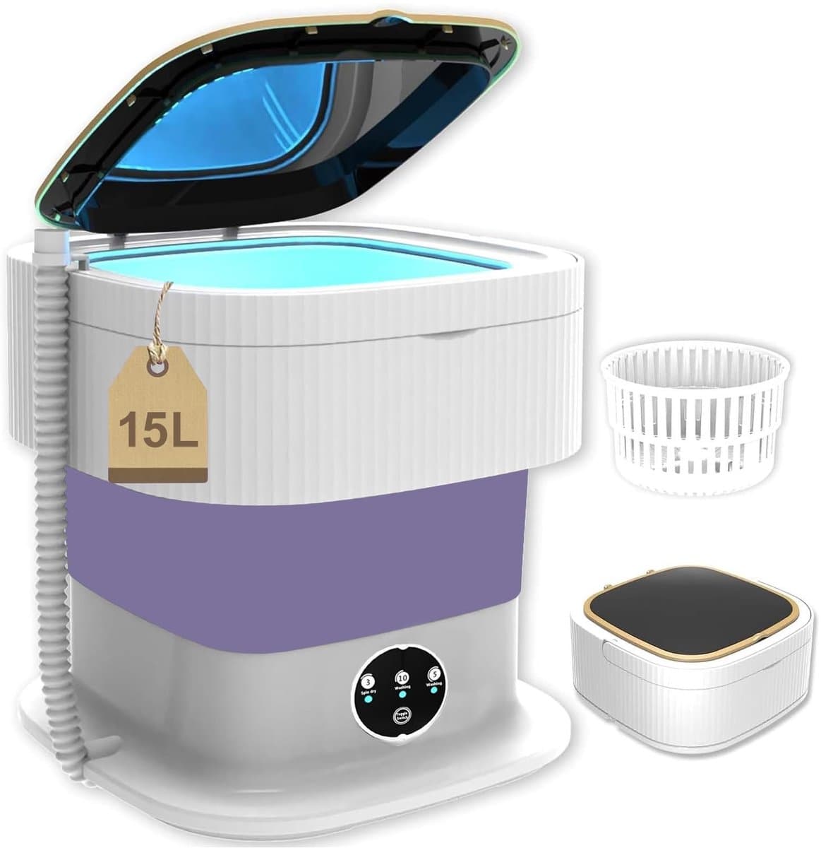 Dailygoods- Mini-wasmachine 15 liter - Draagbare wasmachine - Opvouwbare wasmachine - Centrifuge - Drie reinigingsmodi - Inclusief afvoermand — afbeelding 1