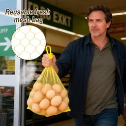 Produceerzakken - Opbergzakken Net - Boodschappen Opslaan - Ademende Mesh Stof - 337 cm - Geel — thumbnail 3