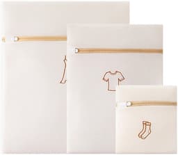 Dailygoods - Set van 3 wasnetten voor wasmachine, dikke waszak met geel borduurwerk, fijn net, anti-vervorming, ritssluiting, bescherming voor delicate kleding, 3 maten — thumbnail 1