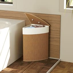 COVREO Wasmand 35x35x60 cm bruin, bamboe met deksel en uitneembare waszak — thumbnail 2