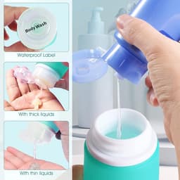 Reisflessen voor toiletartikelen, 90 ml reiscontainers voor toiletartikelen, lekvrije BPA-vrije CAA goedgekeurde knijpbare siliconen buisjes reisaccessoires met etiketten groen — thumbnail 4