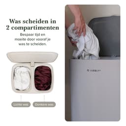 Jubbly® - Wasmand - Wassorteerder - Wasmand met Deksel - Wasmand 2 vakken - Wasmand opvouwbaar - Wasbox - 50 Liter - Beige - The Splitsmart — thumbnail 3