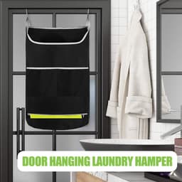 SnelShoppen - Waszak om op te hangen 78 x 48 cm | Opvouwbare Laundry Bag Waszak voor Deur met 2 Roestvrijstalen Haken en 2 Zuignappen - Zwart voor Bad — thumbnail 2