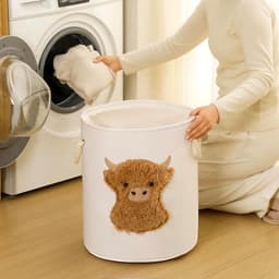 SnelShoppen - Wasmand Kinderkamer Rond 58 Liter - Extra Grote Wasverzamelaar - Opvouwbare Wasmand met Deksel - Speelgoed-opbergmand voor Kinderen - Me — thumbnail 3