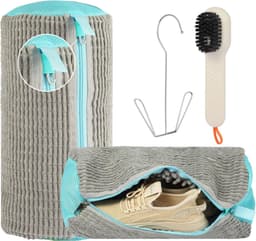 SnelShoppen - Schoenenwaszak voor wasmachine, 4-in-1 complete set, 2 stuks sneakers waszakken van chenille microvezel incl. borstel en schoenenstandaa — thumbnail 1