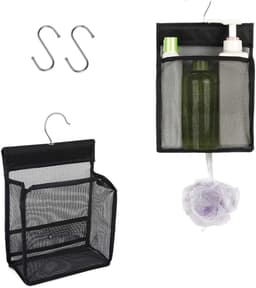 2 x Klemmermand voor wasknijpers, zwart, knijperzak voor wasknijpers, hangopslag met S-haken voor balkon, badkamer en wasruimte — thumbnail 1