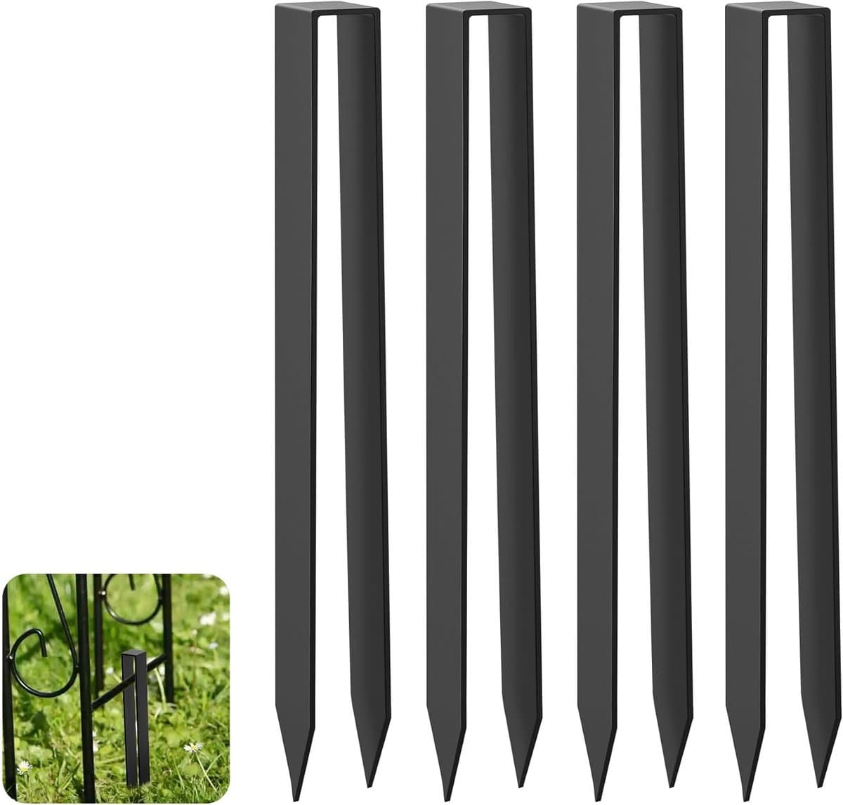 SnelShoppen - 4 Stuks Rozenboog Grondankers U-Vormig - Poedercoated Staal - Zwart - 300mm voor Tuin, Feest en Buitengebruik — afbeelding 1