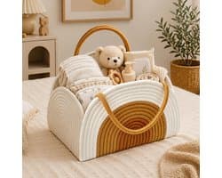 SnelShoppen - Opbergmand voor baby's - Draagbare katoenen luiermand met vakken en handgrepen - Wit - Perfect voor pasgeboren kinderen - Ruimtebesparen