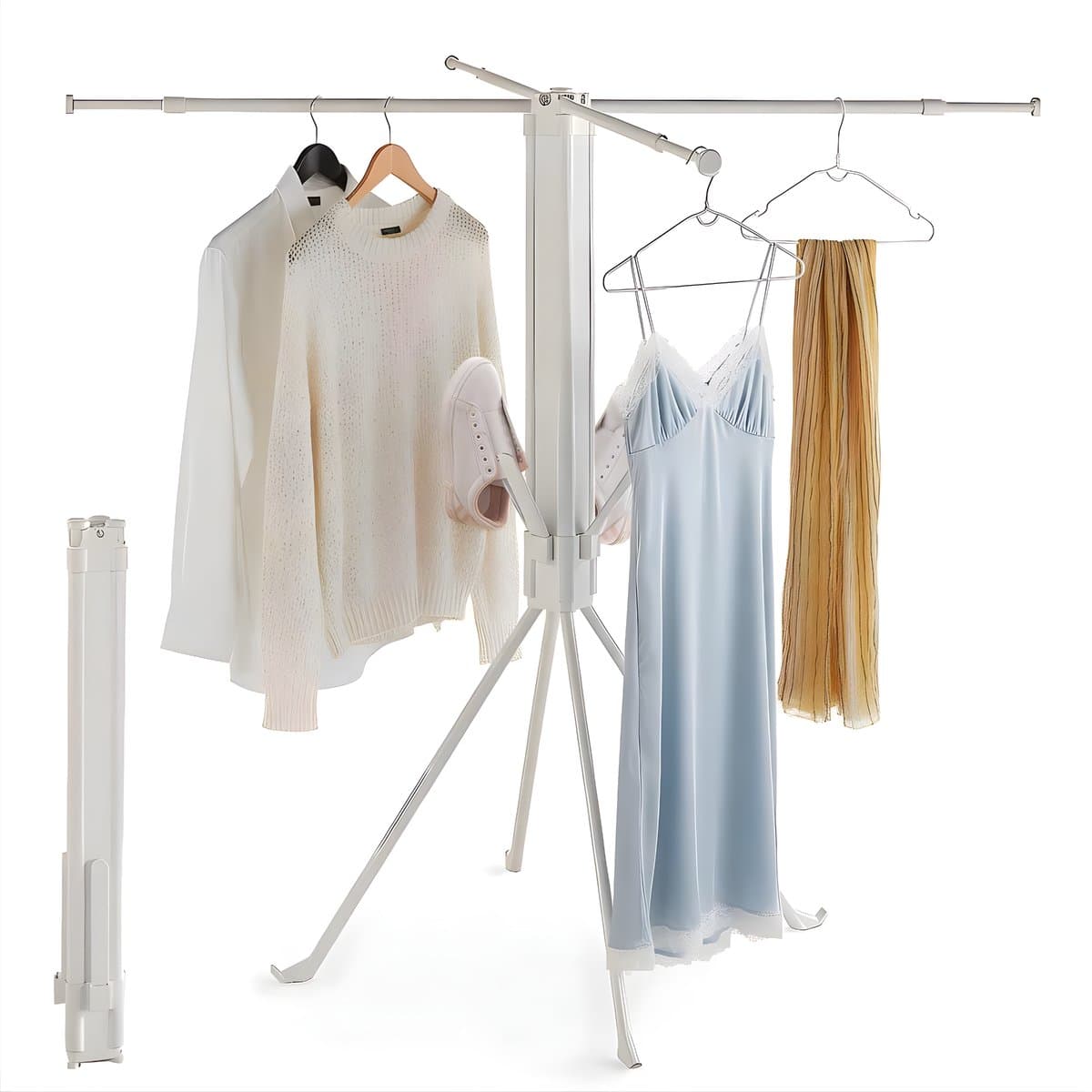 Foldable Clothes Drying Rack - Vrijstaande, opvouwbare droogrek met roterende armen efficiënt drogen van kleding - Kunststof en metaal - Wit — afbeelding 1