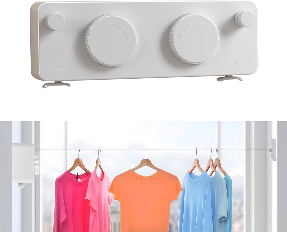 waslijn Heavy Duty Kleding Drogen Waslijn Wandmontage Gemakkelijk Opknoping Kleding Drogen Waslijn Intrekken Hangend Slot om doorzakken te voorkomen — afbeelding 1