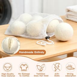 6 droogballen voor wasdroger, Ø 8 cm, droogballen van schapenwol, natuurlijke wasverzachter, wasballen, voor droger, vermindert de droogtijd, 100% ecologische schapenwol — thumbnail 4