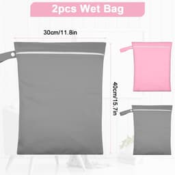 2 Stuks Wet Bags, Waterdicht Waszak met Handvat & Rits,Herbruikbare Stoffen Luier Natte Zak,Natte Dry Bag voor Natte Zwemkleding, Sportschool, Strand(Grijs & Roze) — thumbnail 5