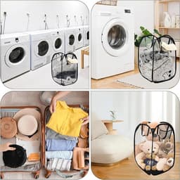 3stuks - Opvouwbare Wasmand - Afmetingen: 36 x 36 x 56 cm - Opvouwbaar - Draagbare wasmand van gaas - Met handvat - Geschikt voor badkamers, studentenkamers, camping, kinderkamers - Zwart, Wit — thumbnail 5