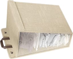 Wasmand - Opvouwbare Wasmand - Katoen en linnen - Met Deksel - Smalle - Afneembare zak - Reisgoederen - Opvouwbare Mand Vuile Was - Plooimand - Ophangbare - Voor wasruimte, slaapkamer - 48*36*12cm - Grijs — thumbnail 5