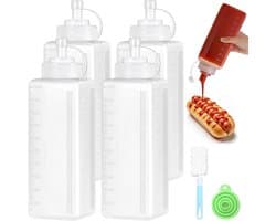 Knijpflessen Set - Kunststof - 1000 ml - Herbruikbaar - Voor Sauzen en Olie