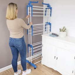 EASYmaxx kledingrek 3 planken met wielen - 63x76x173 cm - wit/blauw — thumbnail 5