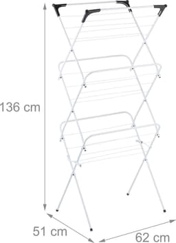 droogtoren - inklapbaar - 18 stangen - metaal - 136 x 62 x 51 cm - smal - wit — thumbnail 5