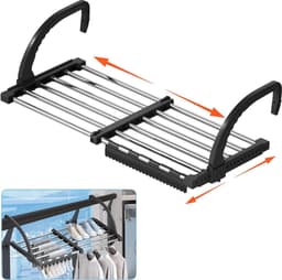 Droogrek voor balkon - 42-73 cm uittrekbaar roestvrij staal - inklapbaar, zwart — thumbnail 2