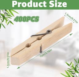 Grote wasknijpers van hout 7 cm lang - 400 stuks - bamboe houten klemmen - foto's memo's wasgoed - doe-het-zelfprojecten — thumbnail 3