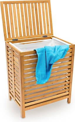 wasmand bamboe - met deksel - 100 liter - 60x50,5x35,5 cm - luchtdoorlatend — thumbnail 1
