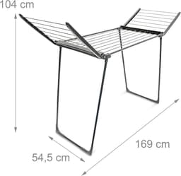 Opklapbaar droogrek - 104x169x545 cm - 13m waslijn - zwart — thumbnail 2