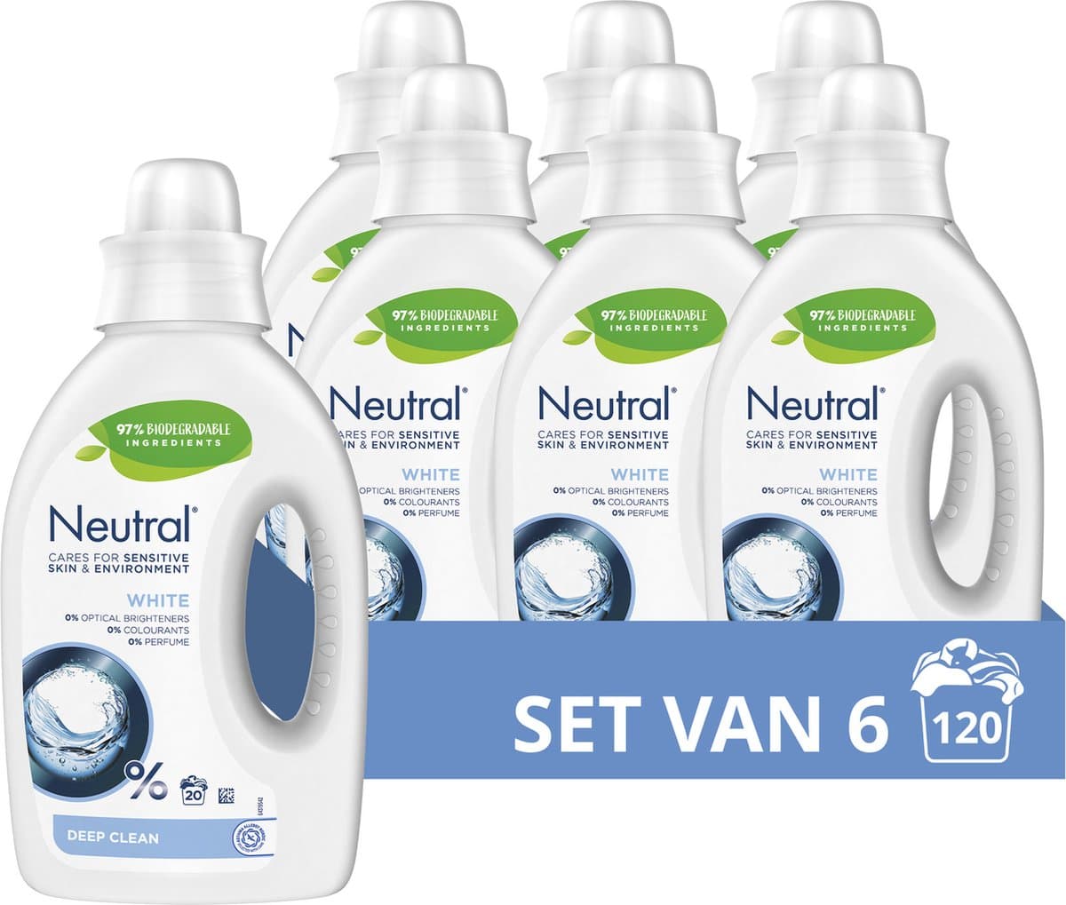 Neutral - Vloeibaar Wasmiddel - Wit - Parfumvrij - 6 flessen - 120 wasbeurten - Voordeelverpakking — afbeelding 1