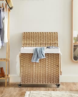 Hoppa! Wasmand | 140 L | Rotanlook met 3 vakken | Uitneembare voering | Handgrepen en deksel | 66 x 33 x 66 cm (L x D x H) — thumbnail 3