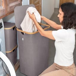 Grijze Wasmand met deksel en handgrepen XXL 100 L - Lonbet - grote wasmand wasbak Laundry basket with lid & handles — thumbnail 4