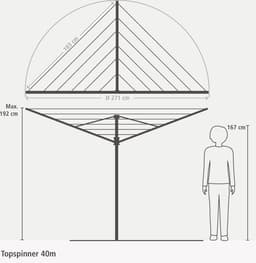 Brabantia Topspinner Droogmolen - 40 m - met Metalen Grondanker en Beschermhoes - Anthracite — thumbnail 2
