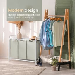O'DADDY® Wasmand 3 Vakken - Uitschuifbare Wassorteerder met Plank - 114 Liter - 92.5 x 33 x 71 cm - Verstelbare Pootjes - Makkelijk te Monteren - Veelzijdig en Stijlvol Metaal - Wit — thumbnail 2